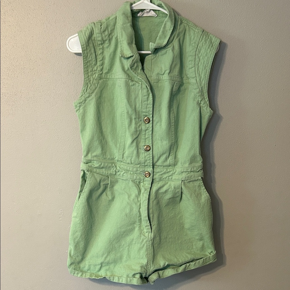 Green Sleeveless Button-Up Romper
